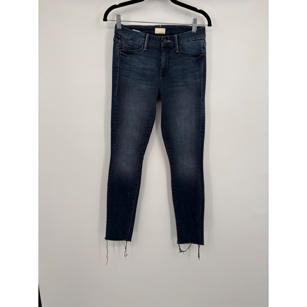 Mother Looker Ankle Fray Jeans Repeating Love Dark Wash Skinny Denim Size 25